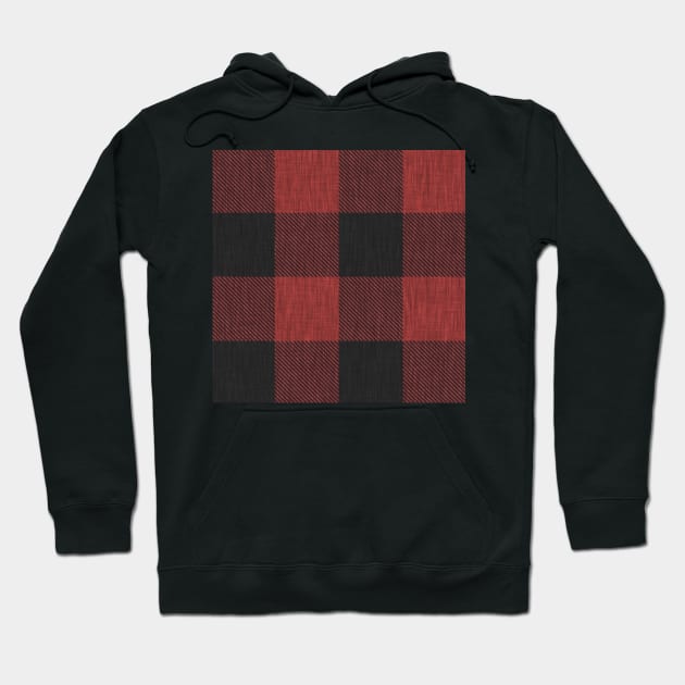 Red and Black Textured Buffalo Plaid Hoodie by SugarPineDesign